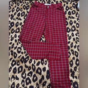 Hollister Ultra high rise mom pants in red, black, and white plaid. size S